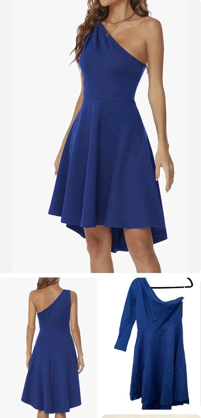Size XL Sarin Mathews One Shoulder High Low A-Line Blue Dress $43 B24 BB